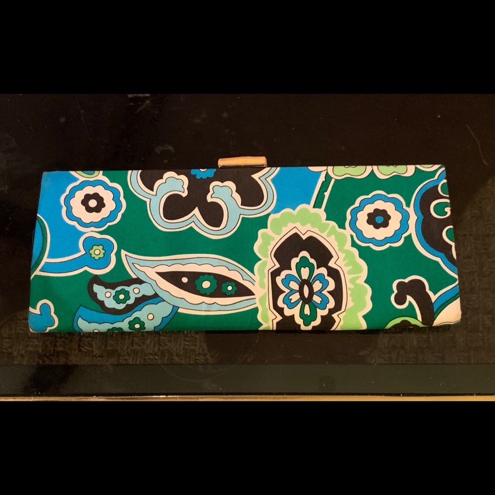 Silk Clutch Purse- blue green brown patterned